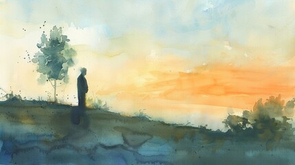 Early morning prayer captured in watercolor