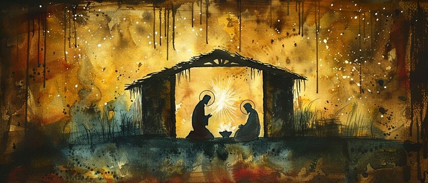 Hand-painted watercolor nativity scene