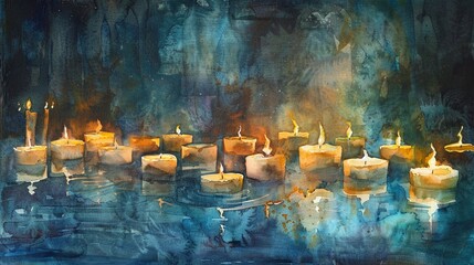 Watercolor painting of a candlelit prayer vigil - obrazy, fototapety, plakaty