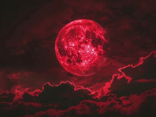 a red moon against the black sky