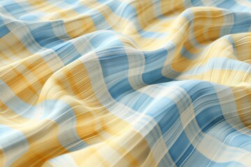 A whimsical gingham pattern in a summery palette of light blue and yellow. - obrazy, fototapety, plakaty