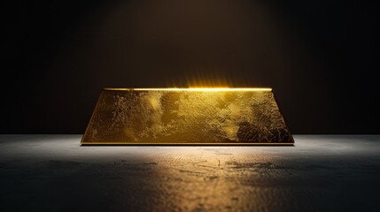 A gold bar centered in a pitch-black setting - obrazy, fototapety, plakaty