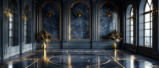 Grandeur in Blue: A Symphony of Gold and Marble. Concept Luxurious Interior Design, Elegant Decor, Opulent Color Schemes, Classic Architecture, Lavish Furnishings, - obrazy, fototapety, plakaty
