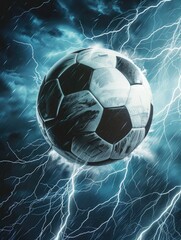 Explosive Soccer Ball Ignited by Thunderous Currents in an Electrifying Atmospheric Backdrop