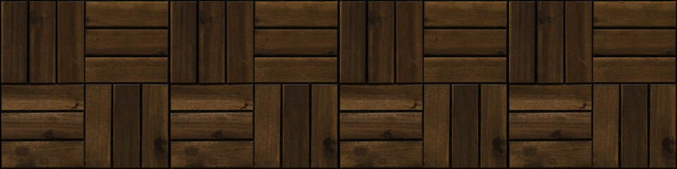 Brown rustic dark wood floor background, top view - Texture of wooden tile for terrace garden,...