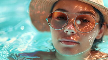 A woman is swimming in a pool