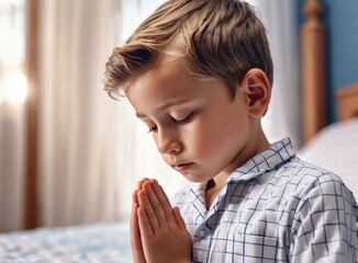 Boy praying in his room 