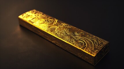 Fototapeta premium Close-up of a single gold bar with intricate engravings