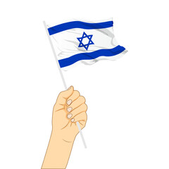 Vector illustration of Israel flag in hand on transparent background