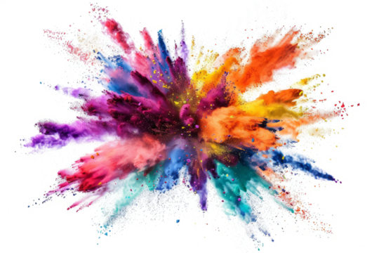 Spread joy and positivity burst of colored powder exploding in a colorful display against a white canvas