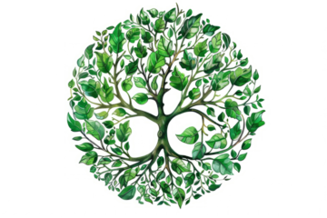 Nature's Mandala: A circular design featuring concentric tree shapes, leaves, and branches, resembling a mandala.