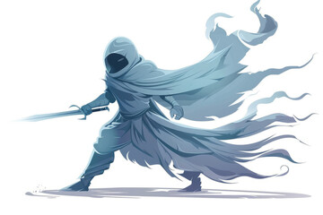 Phase-Shifting Phantom A warrior able to shift between dimensions, leaving a ghostly trail on the white backdrop.