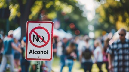 A "No Alcohol" sign in a family-friendly park or event. 