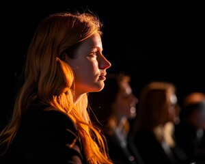 Naklejka premium Profile of a woman leading a meeting