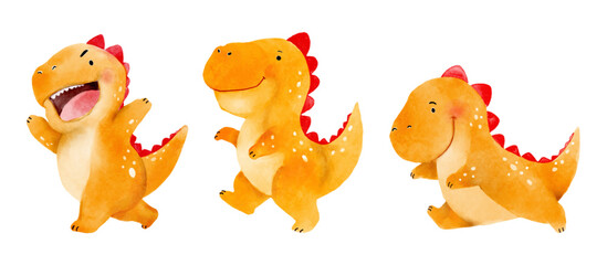 Tyrannosaurus rex . Cute dinosaur cartoon characters . Watercolor paint design . Set 1 of 20 . Vector .