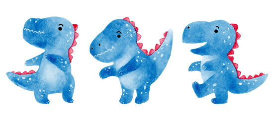 Tyrannosaurus rex . Cute dinosaur cartoon characters . Watercolor paint design . Set 3 of 20 . Vector .