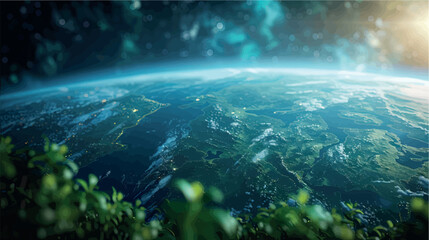 Obraz na płótnie Canvas Planet Earth view from space. Planet Earth in space close-up, poster, banner, print. Our world. Atmosphere of the earth. Global warming, cataclysms, world wars. Galaxy.