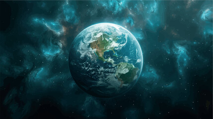 Planet Earth view from space. Planet Earth in space close-up, poster, banner, print. Our world. Atmosphere of the earth. Global warming, cataclysms, world wars. Galaxy.