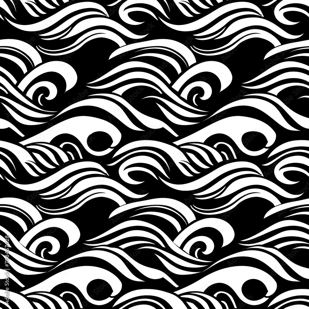 Aufkleber a black and white image of waves crashing on a shore. the waves are very large and the water is chop