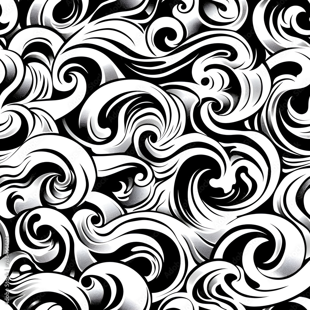 Aufkleber a black and white design of waves with a black and white background. the design is abstract and has 