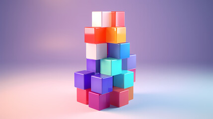 Tower of colored blocks, teamwork and building success concept