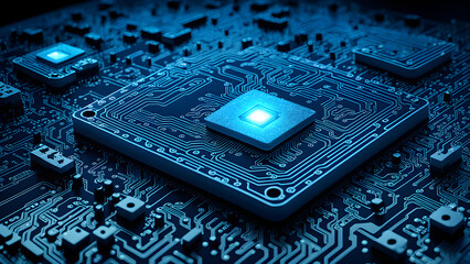 Microchip circuit boards, artificial intelligence chips, technological and business backgrounds
