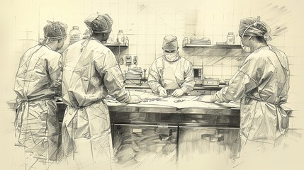 Working surgeon in operating room vintage