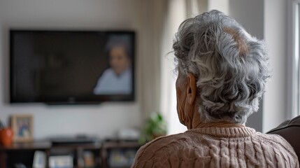 an older person looks at the person on TV in front of them
