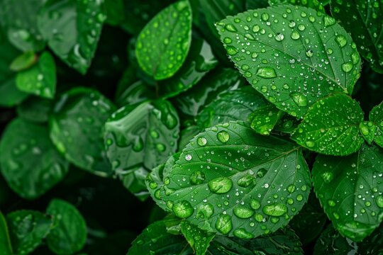 Raindrops on Green Leaves