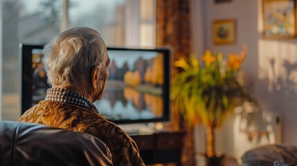 a lonely older person looks at TV