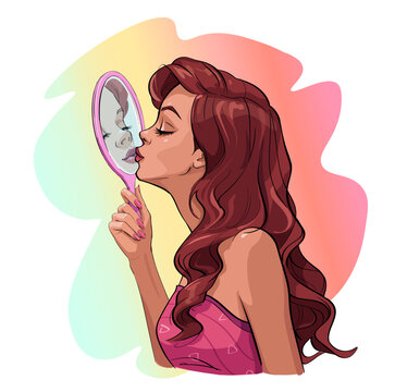 girl kissing mirror reflection art