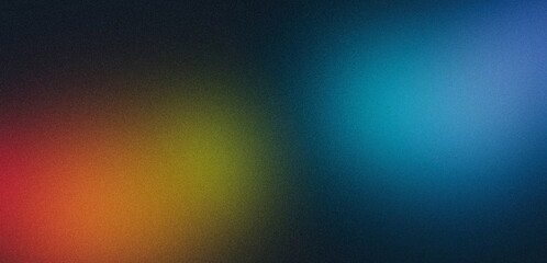 Dark black red green orange blue spot , color gradient rough abstract background shine bright light and glow template empty space , grainy noise grungy texture