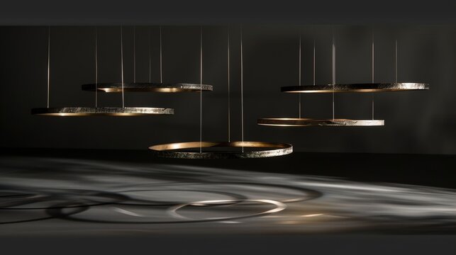 a series of sleek, metallic rings suspended at varying heights, casting intriguing shadows and capturing the essence of modern sophistication.