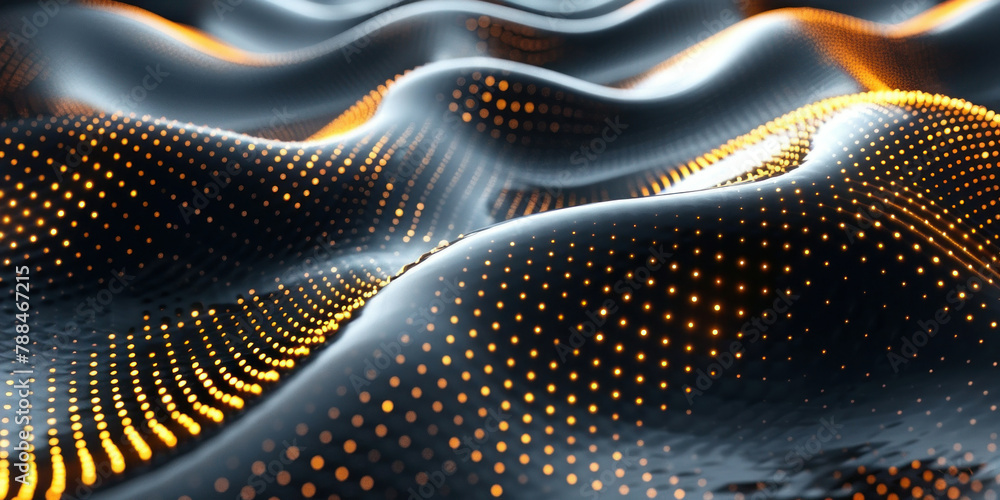Poster abstract geometric pattern of orange and black dots on black background, 3d rendering