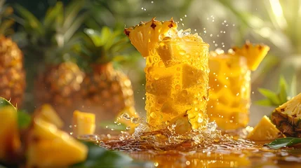 Fotobehang Refreshing Pineapple Splash in Lush Tropical Environment © sathon