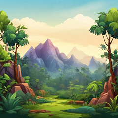 Mountain forest jungle trees cartoon background