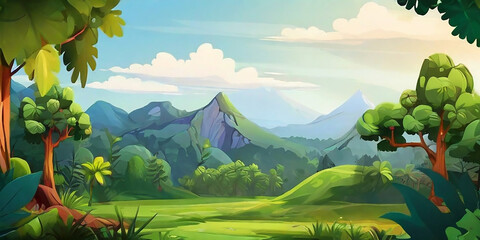 Mountain forest jungle trees cartoon background