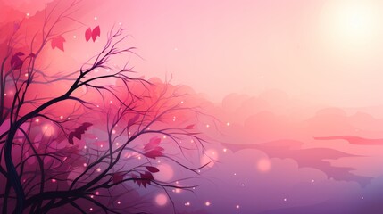 Abstract background with purple gradient sky with silhouetted branches and leaves