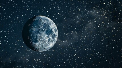 moon astro picture, dark sky and stars, copy and text space, 16:9