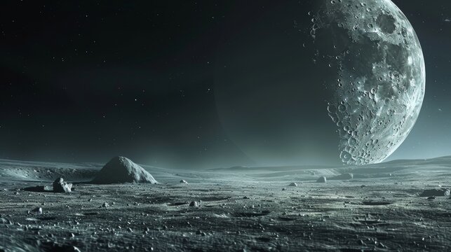 moon astro picture, dark sky and stars, copy and text space, 16:9