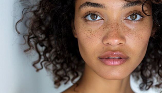 Close-up portrait of a mixed-race woman with a neutral ex