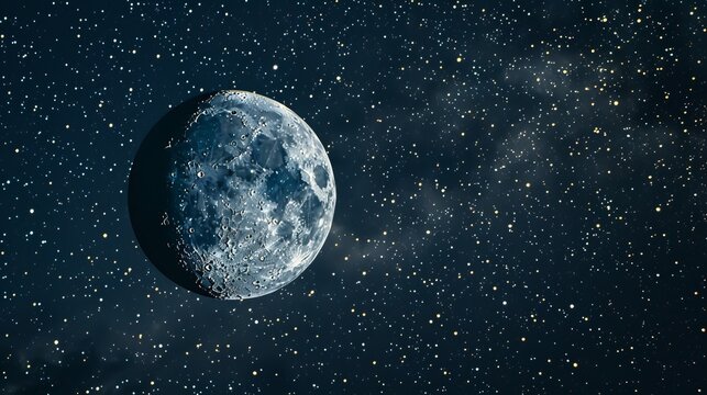 moon astro picture, dark sky and stars, copy and text space, 16:9