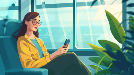 Woman enjoys a peaceful moment with phone on sunny commute - 788468490