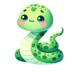 A cute snake with big eyes and a pink blush on its cheeks