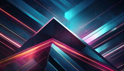 Visualize a futuristic abstract geometric background that incorporates sharp, metallic polygons against a dark