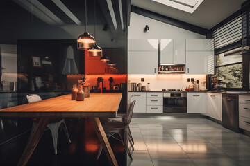 Sunlit Wood-Finished Kitchen Interior - 788471440