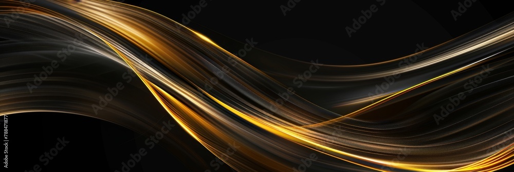 Poster a golden curved line on a black background, creating an elegant and sophisticated abstract design wi