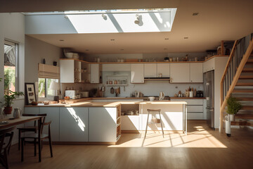 Sunlit Wood-Finished Kitchen Interior - 788472212