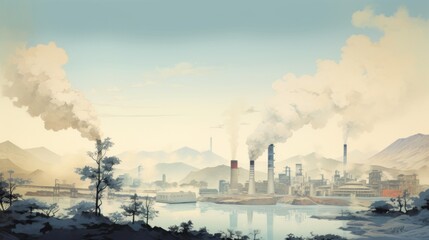 Abstract background of factory smoke clusters pollute and pollution damages the environment