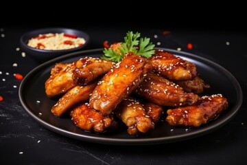 These chicken wings are coated in a sticky and flavorful sauce, making them the perfect appetizer or main course for any occasion. The chicken wings are perfectly cooked